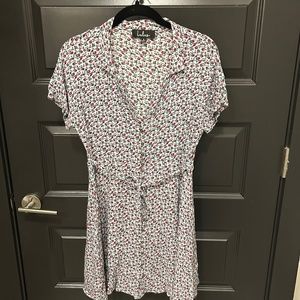 Lulu’s Floral Rayon Dress - button front with tie (size S)